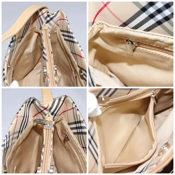 BURBERRY Nova Check Blue Label Shoulder Bag Canvas Beige Silver Auth 113784 - Picture 15 of 15